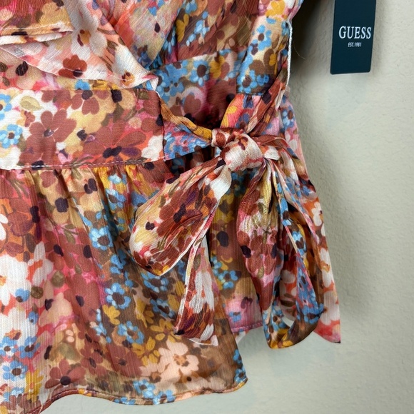 Guess Ferra Daisies Floral Print Short Sleeve Wrap Top w/ Material Belt Tie NWT - Picture 5 of 16